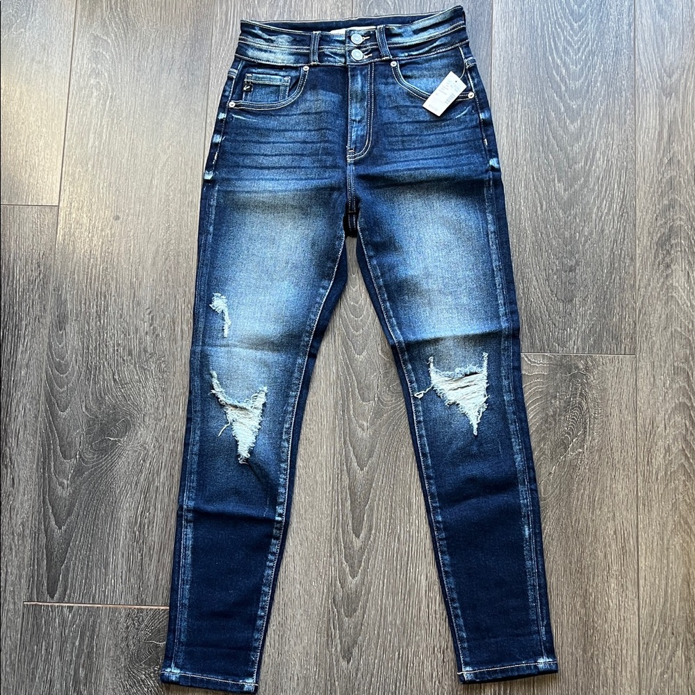 KanCan High Rise Distressed Dark Blue Jeans